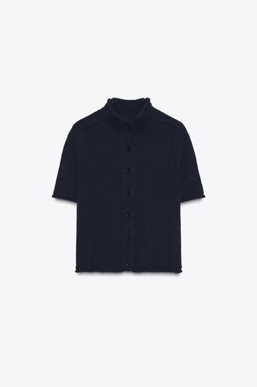 SHORT SLEEVE CARDIGAN - Navy blue by Zara