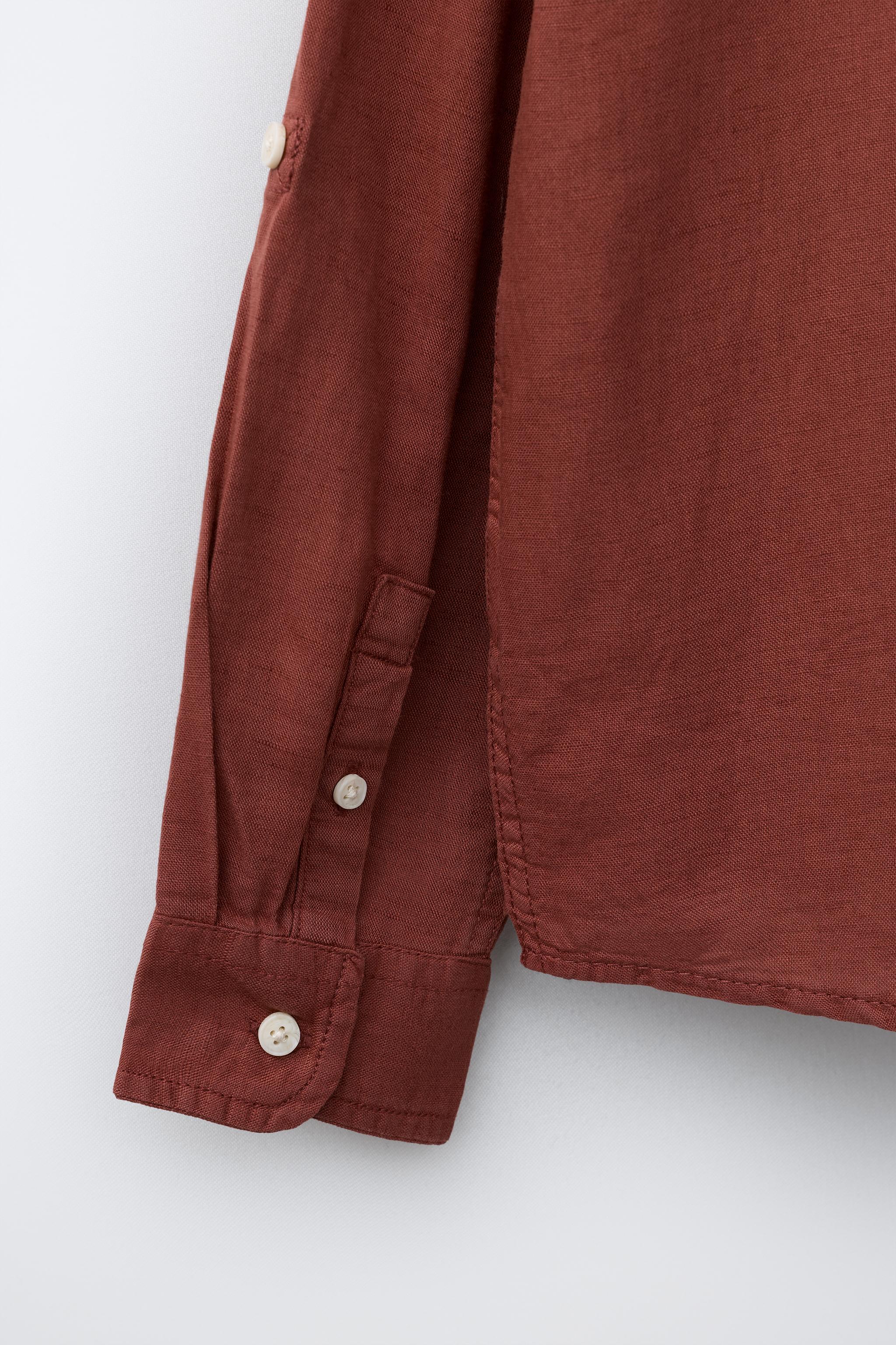 LINEN AND COTTON MANDARIN COLLAR SHIRT