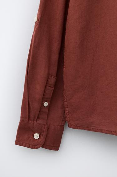 CHEMISE COL MAO LIN ET COTON - Bordeaux de Zara - Image 4