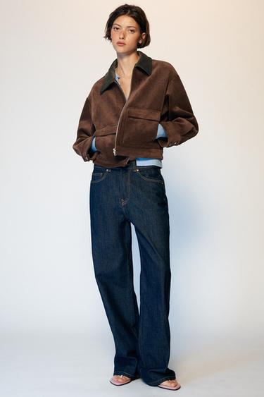 Zara CONTRAST CORDUROY JACKET - Mocha