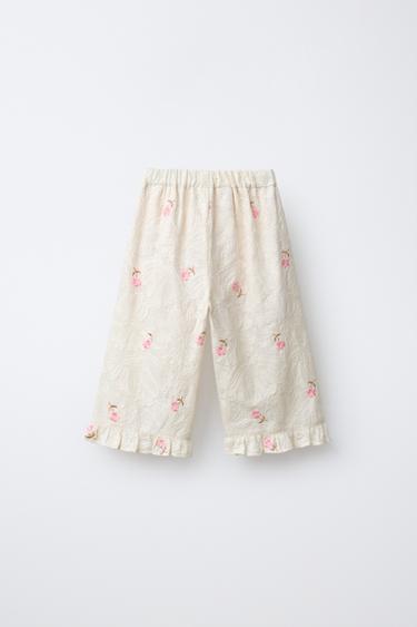PANTALON À FLEURS BRODÉES - Écru de Zara - Image 1