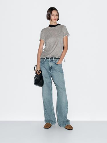 Zara Short sleeve T-shirt with double trim - Gray marl - Image 0