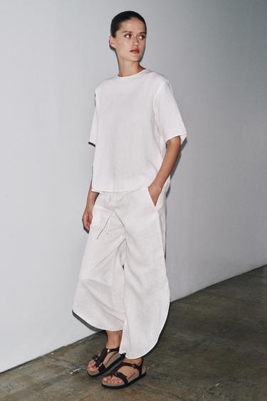 بنطلون كتان بفتحات ZW COLLECTION - أبيض by Zara - Image 0