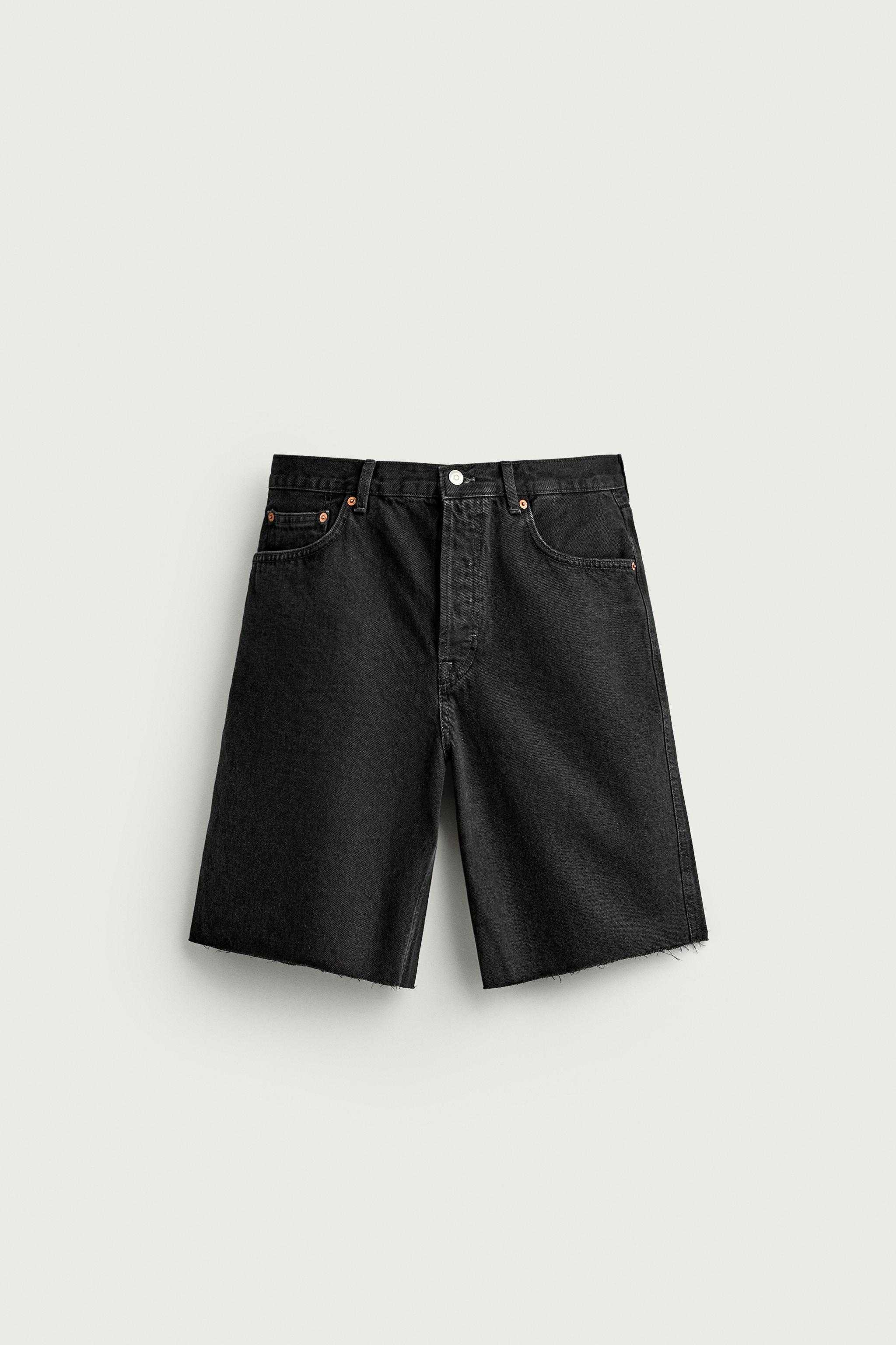 STRAIGHT FIT DENIM SHORTS — Black