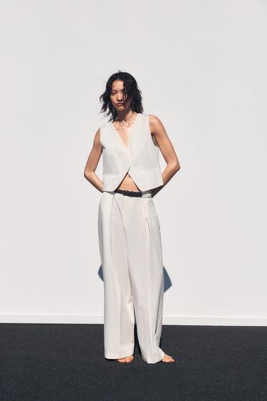 Zara BELTED PLEATED PANTS - Ecru - Image 0
