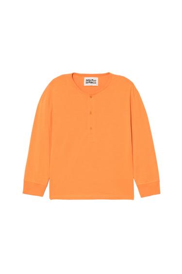 CROPPED FIT HENLEY T-SHIRT - Orange by Zara