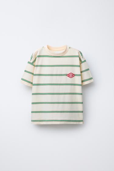 STRIPED PATCH PRINT T-SHIRT - Green by Zara