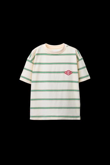 STRIPED PATCH T-SHIRT - Green by Zara - Image 0