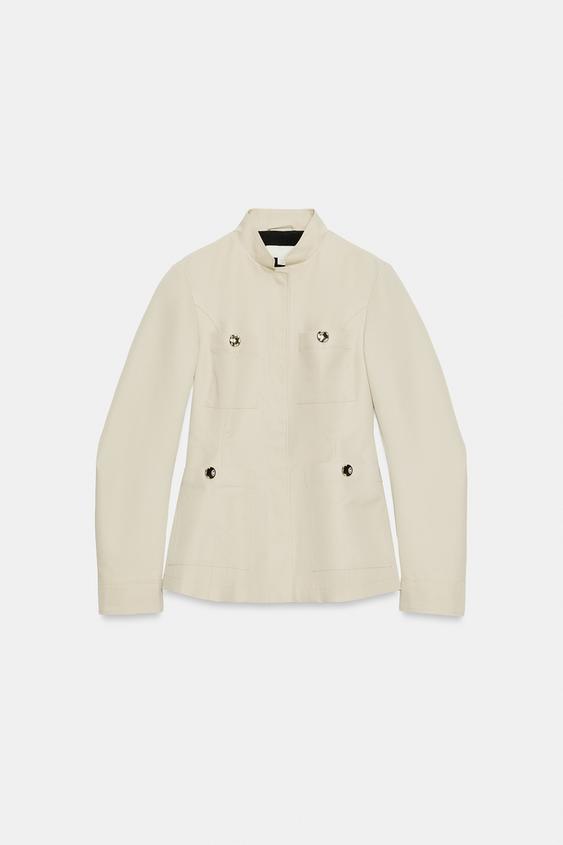 BLOUSON CINTRÉ À COL MONTANT - Écru de Zara - Image 6