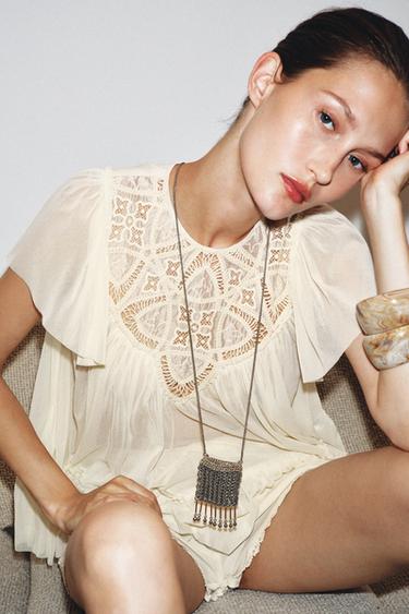 EMBROIDERED FLUID TOP - Vanilla by Zara - Image 5