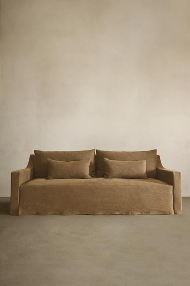SOFA WITH REMOVABLE WASHED LINEN COVER - Brick by Zara