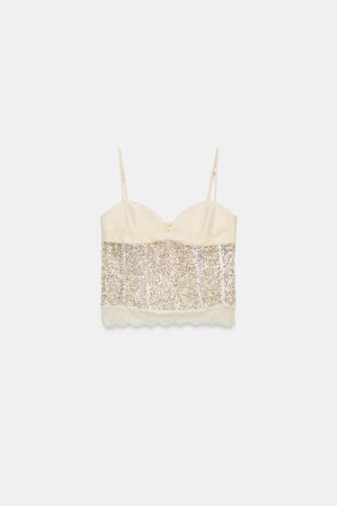 SEQUIN CORSETRY-INSPIRED TOP - Ecru by Zara - Image 0