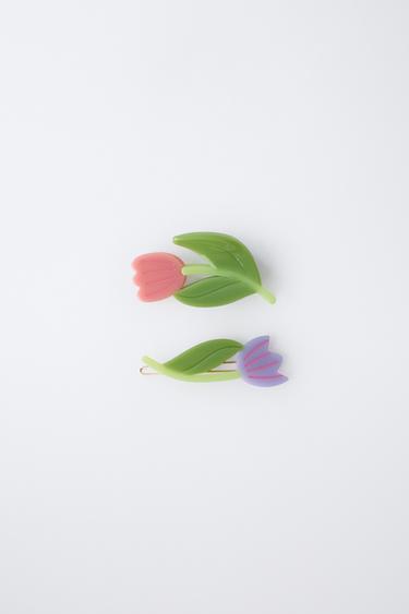 TWO-PACK OF TULIP HAIR CLIPS - Green by Zara
