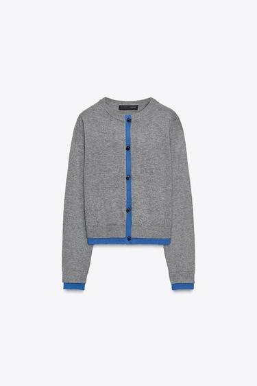 CONTRAST KNIT CARDIGAN - Grey by Zara - Image 3