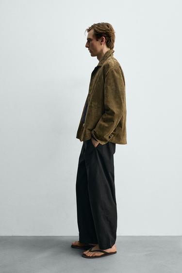 SUEDE LEATHER OVERSHIRT - Khaki by Zara - Image 4