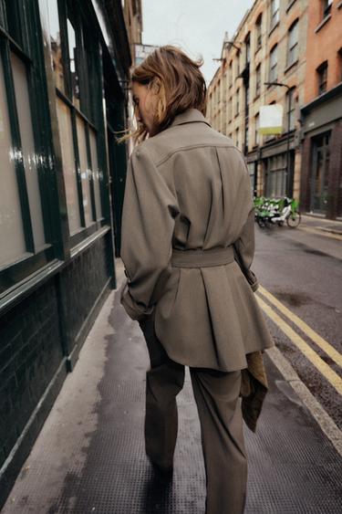 ROLL-UP SLEEVE SHIRT WITH BELT - camel by Zara - Image 3