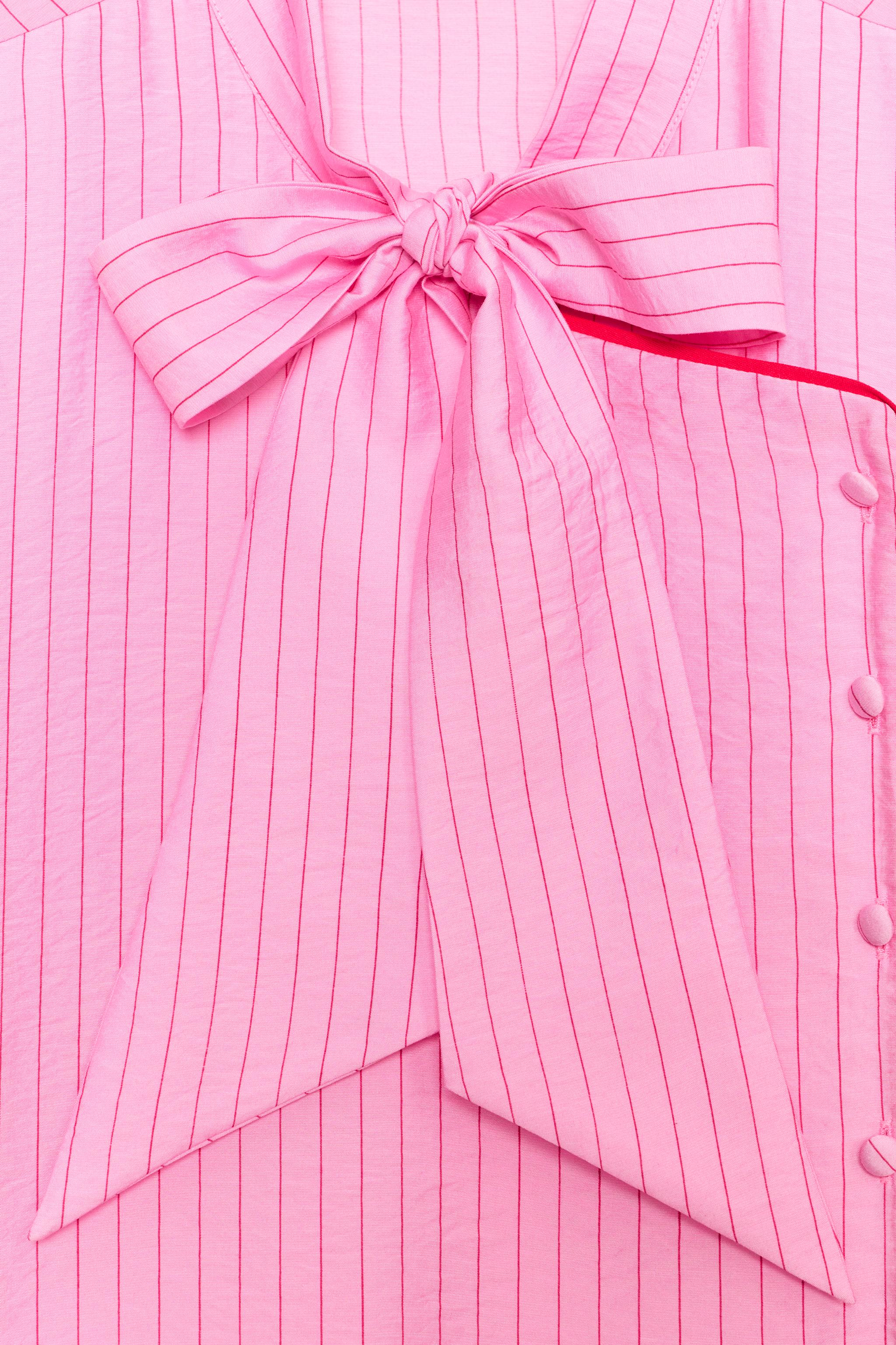 Женские рубашки Zara STRIPED TIE TOP — фото 9