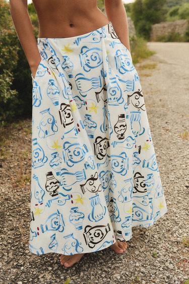 PRINTED POPLIN MIDI SKIRT - Blue/White by Zara - Image 2