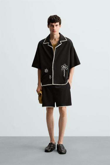 BERMUDA BORDADO CONTRASTE - Preto da Zara - Imagem 0