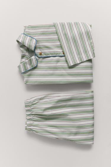 3-6 YEARS/ STRIPED SHIRT AND TROUSERS PYJAMAS - Green by Zara