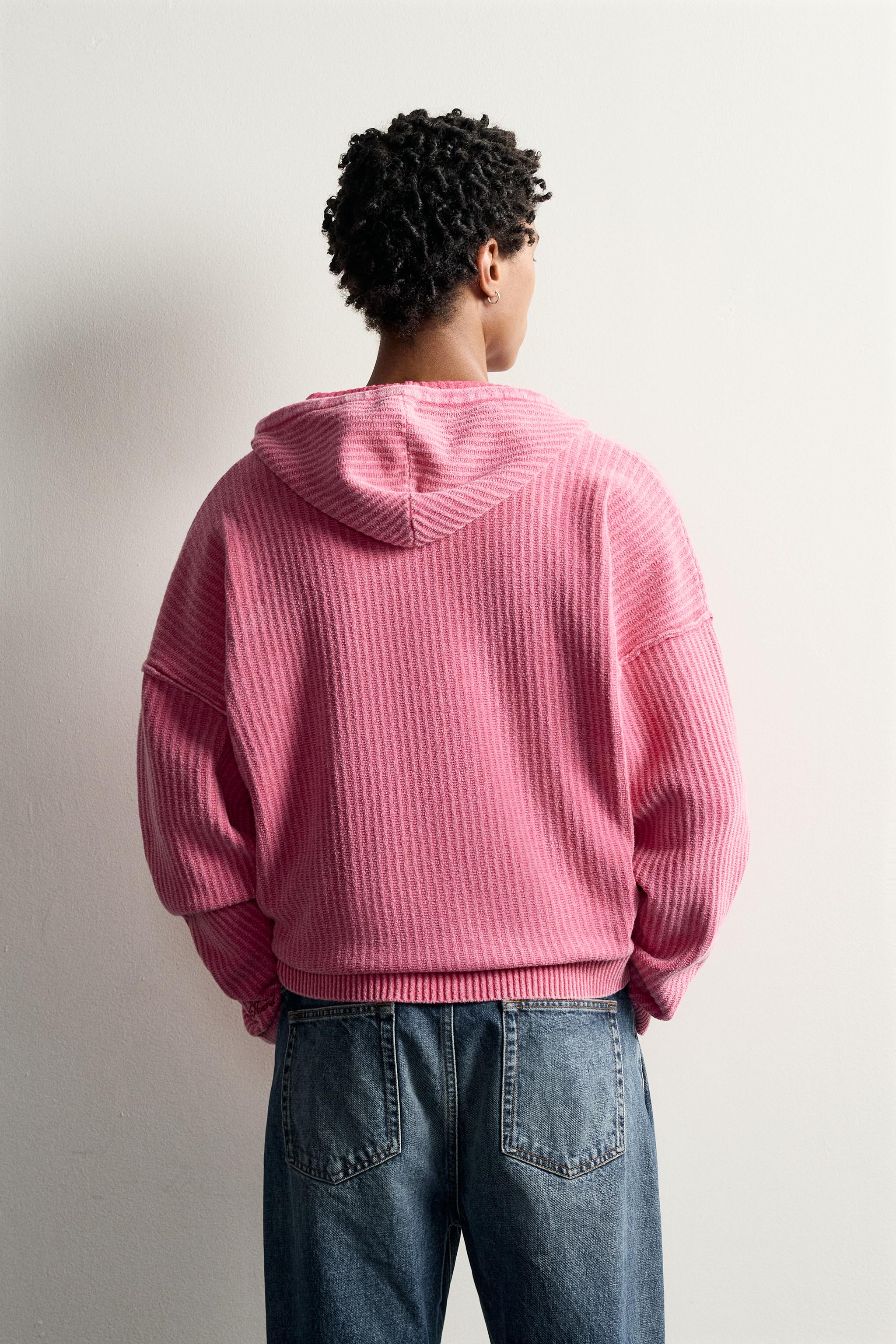 ZIP-UP HOODED KNIT SWEATSHIRT