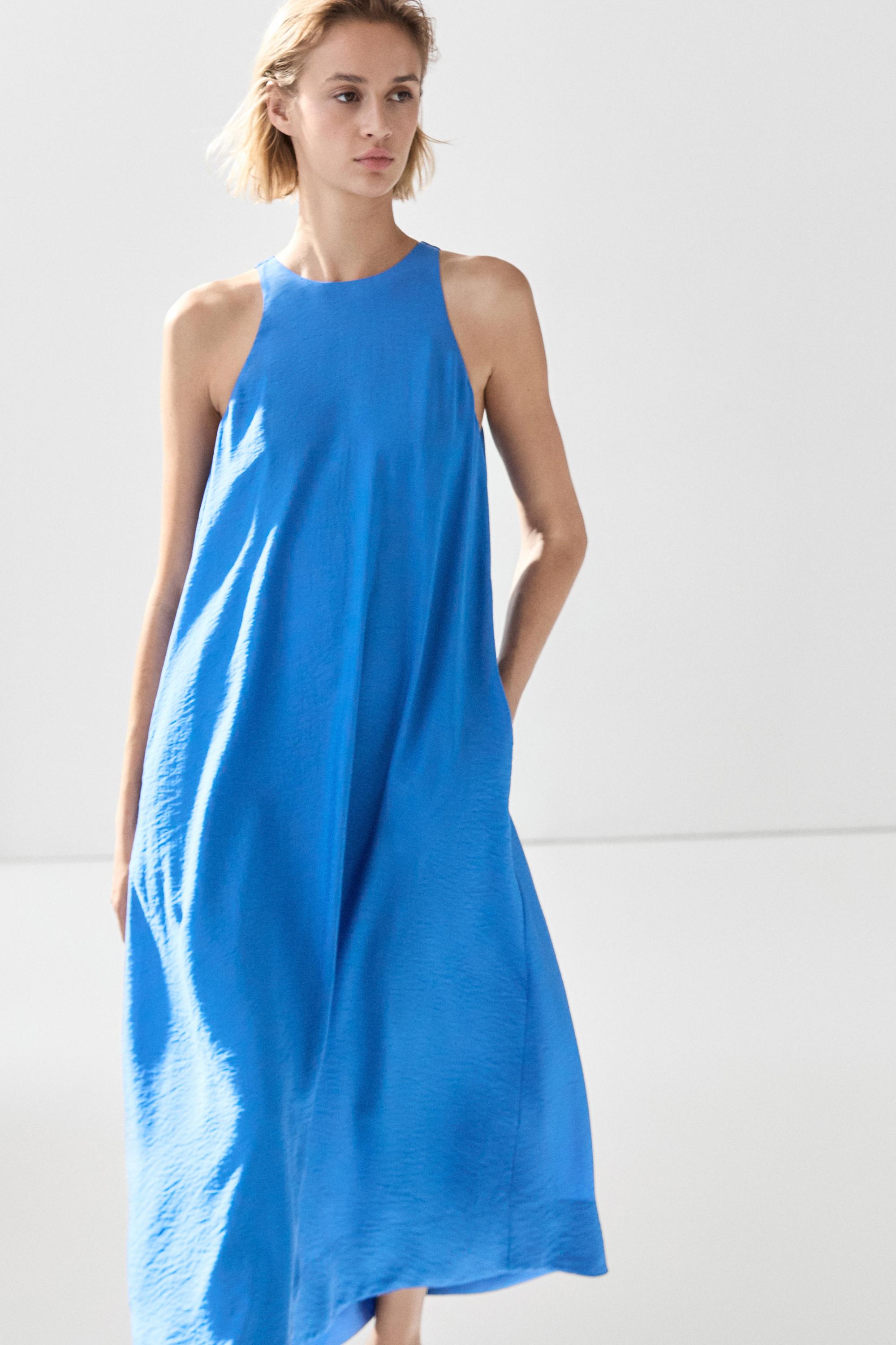 Flowing long halter dress — Blue