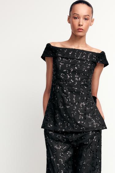 SEQUIN WAISTCOAT TOP - Black by Zara