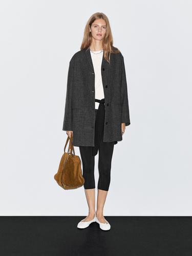 Zara Mid-length wool blend coat with lapel collar - Gray - Image 0