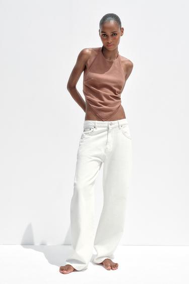 Zara TRF SLOUCHY BELTED MID-RISE JEANS - White - Image 0
