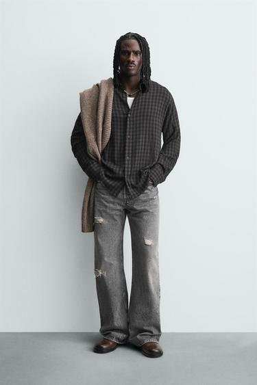 Zara RELAXED FIT PLAID SHIRT - Faded black