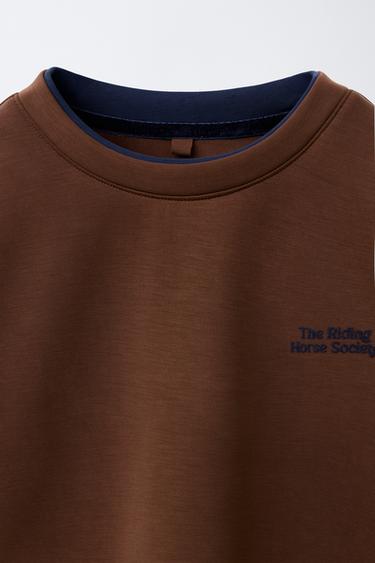 SWEATSHIRT WITH MODAL AND CONTRAST NECK - Brown by Zara - Image 2