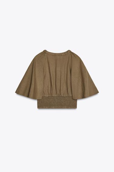 BLOUSE MANCHES VOLANTÉES AVEC LIN - Toffee de Zara - Image 4