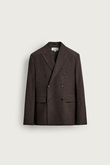DOUBLE-BREASTED WOOL BLEND BLAZER - Dark brown by Zara