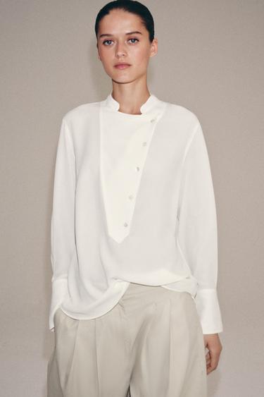ZW COLLECTION FLOWING SHIRT WITH BIB DETAIL - Ecru by Zara