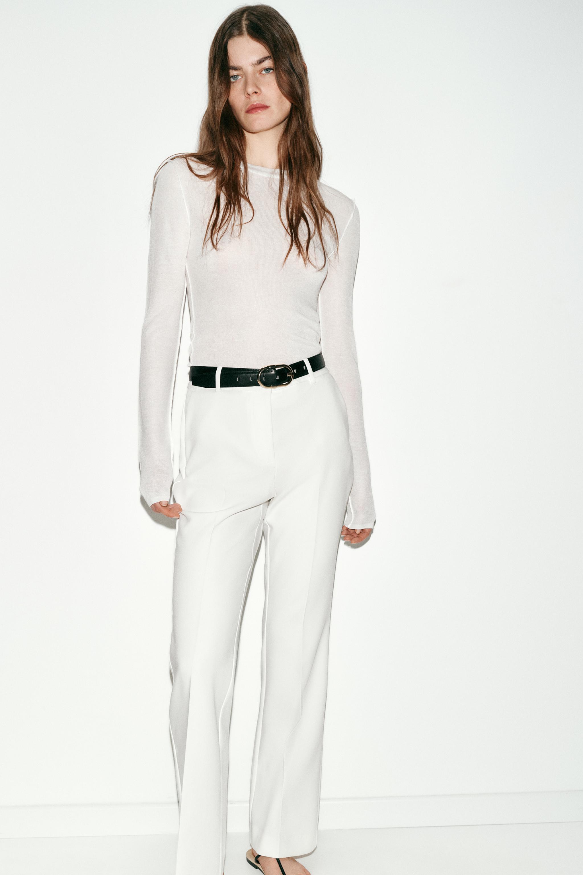 STRAIGHT LEG BELTED PANTS - Ecru | ZARA United States