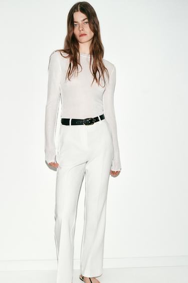 PANTALÓN RECTO CINTURÓN - Crudo de Zara