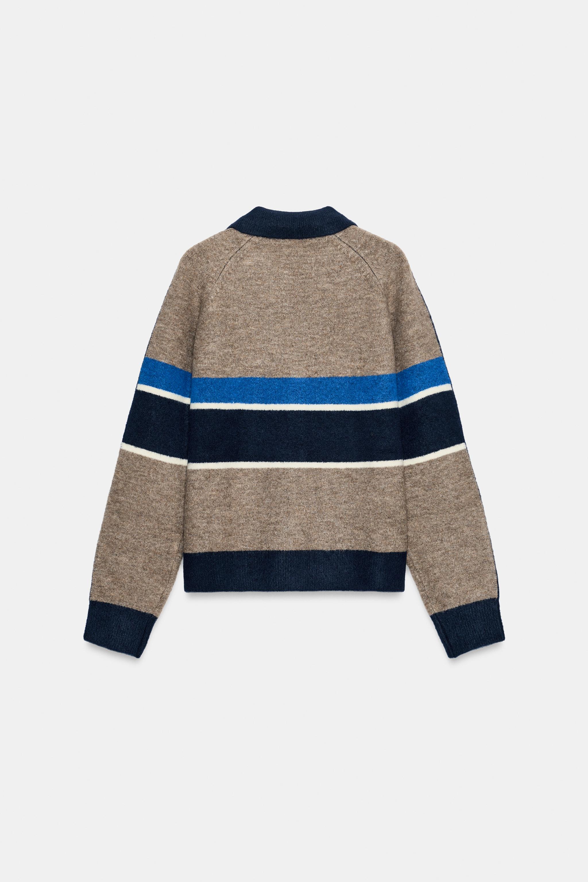 STRIPED KNIT POLO CARDIGAN