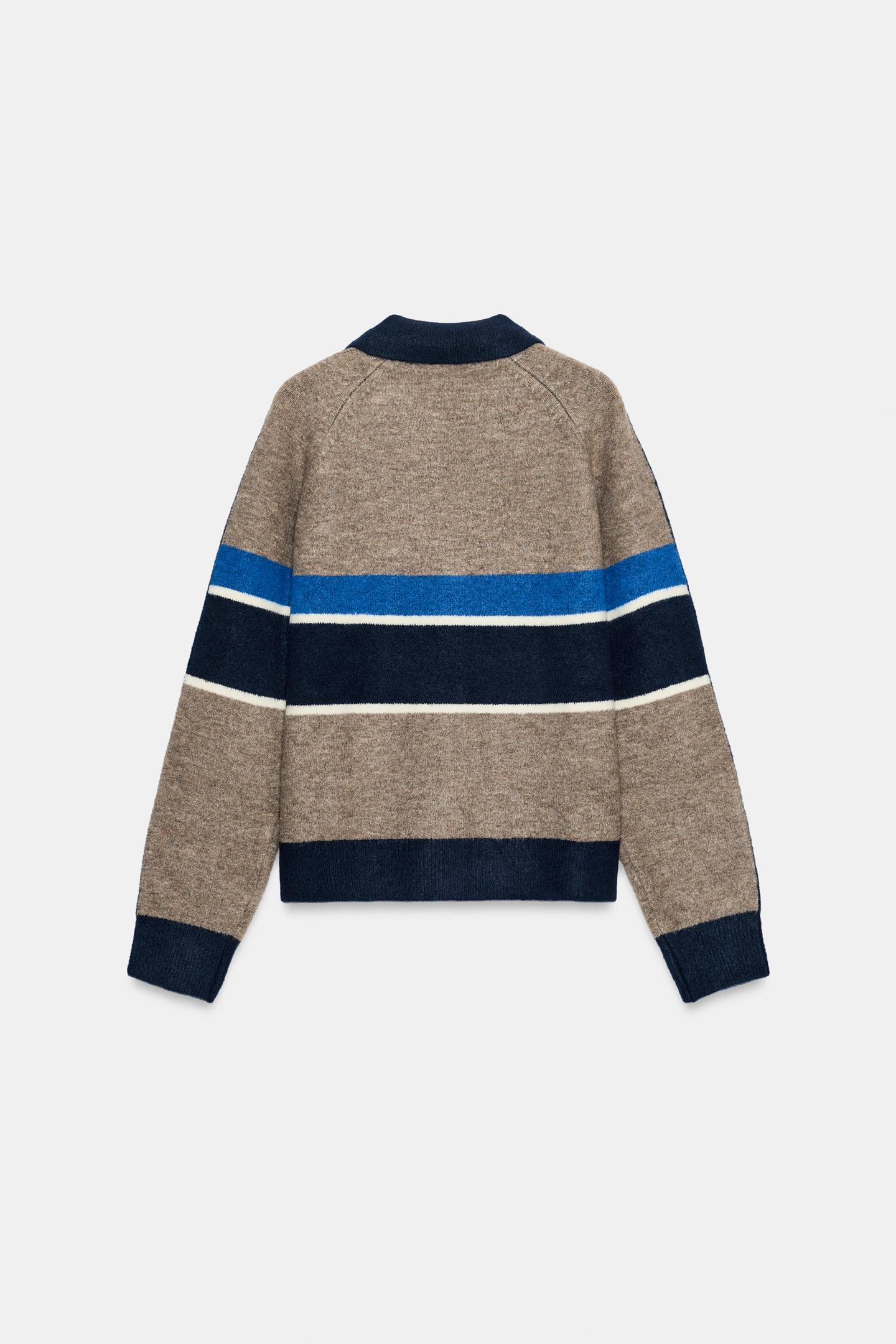 Женский кардиган Zara Striped Knit Polo Cardigan, цвет: Синий / Чёрный — фото 7