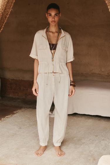 Zara LINEN JOGGER PANTS - Sand