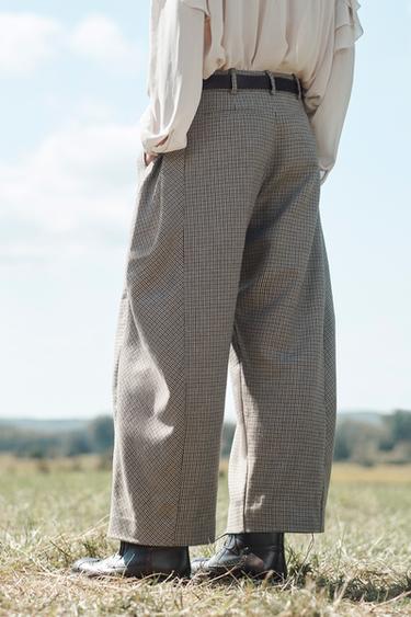 PANTALON BALLON À CARREAUX AVEC LAINE ÉDITION LIMITÉE - Écru / Noir de Zara - Image 3