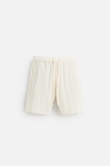 STRIPED TEXTURED BERMUDA SHORTS - Ecru by Zara - Image 6