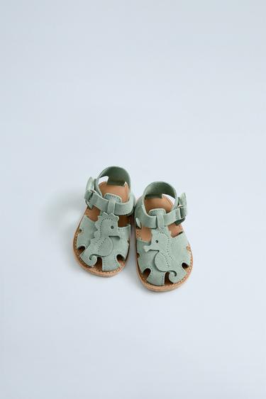 Zara 海馬圖案真皮涼鞋 - 綠色