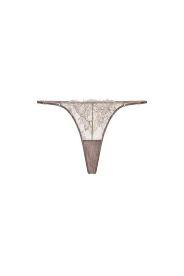 TANGA ENCAJE - Gris / Beige de Zara