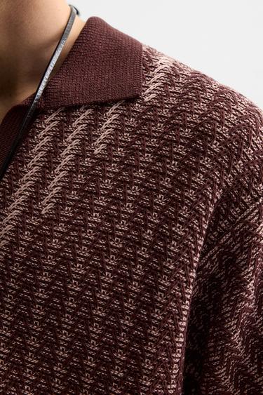 CONTRAST TEXTURED KNIT POLO SHIRT - Burgundy by Zara - Image 4