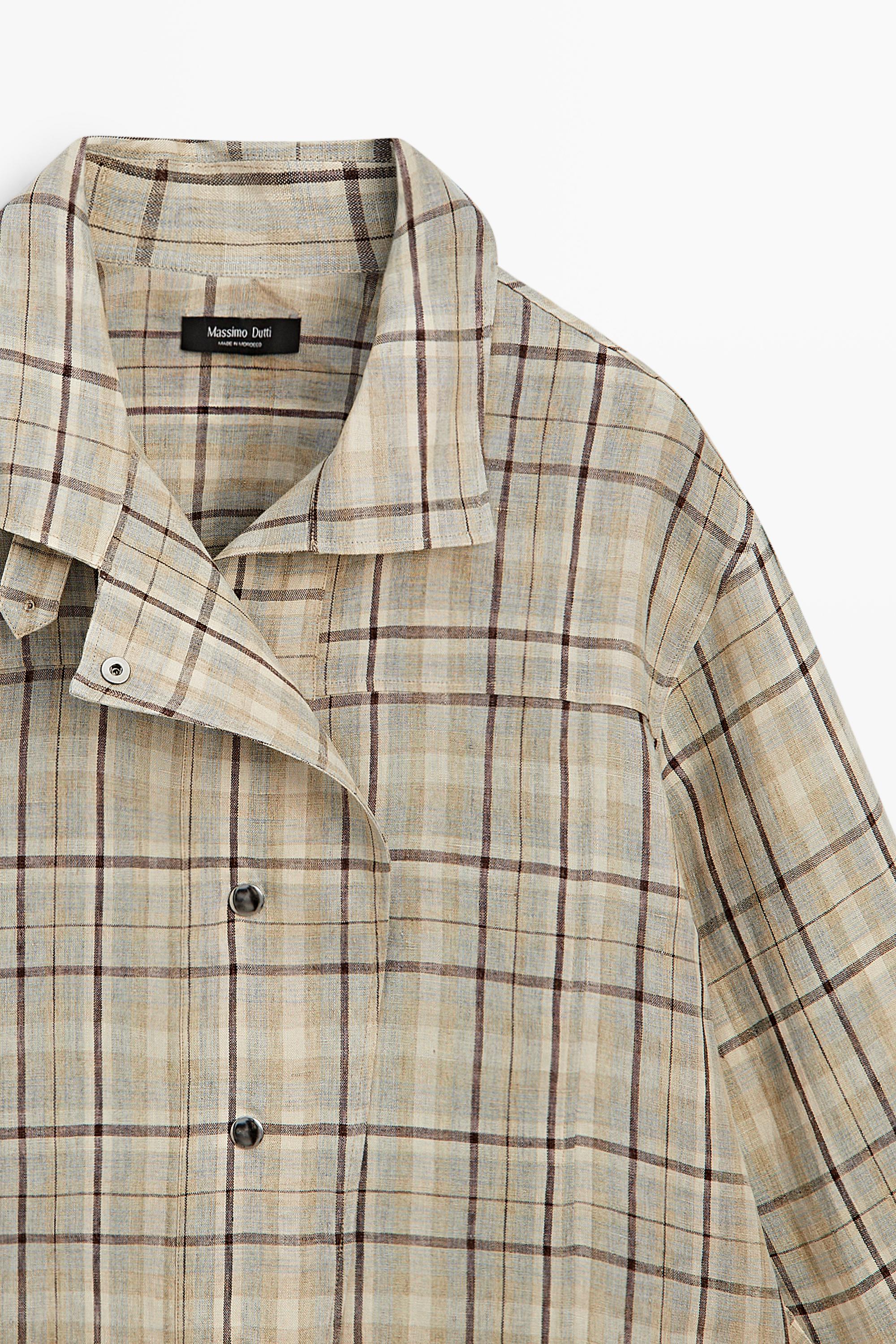 Chemise à carreaux 100 % lin, boutons pression