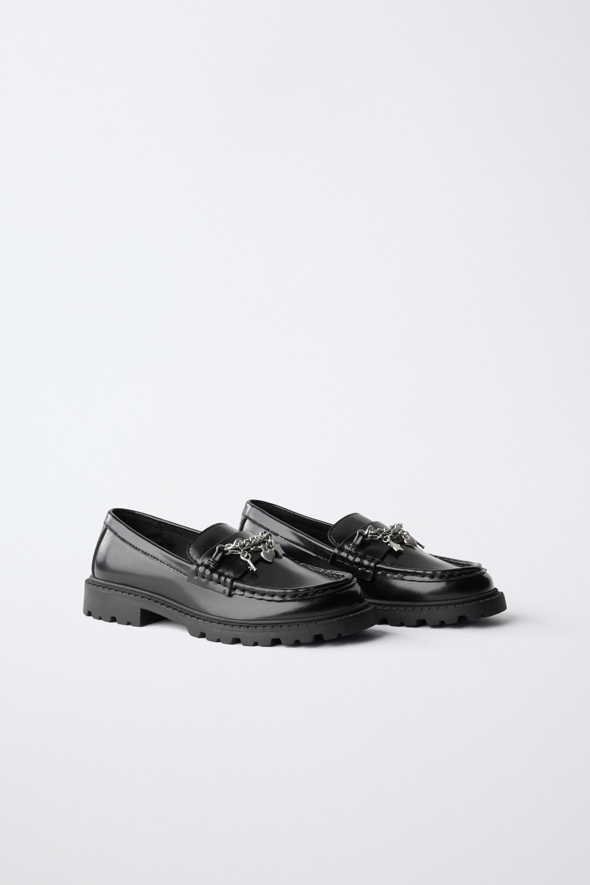 PATENT CHARMS LOAFERS — Black