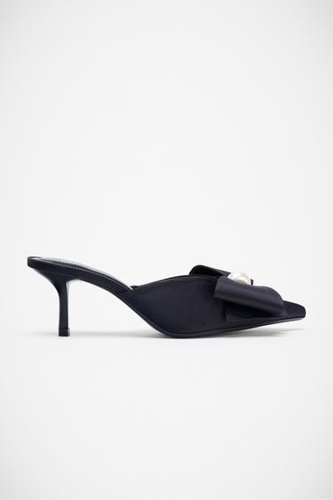 SATIN BOW HEEL SHOE - Black by Zara