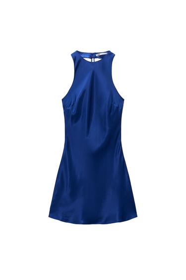 SATIN DRESS WITH RHINESTONE CHAIN