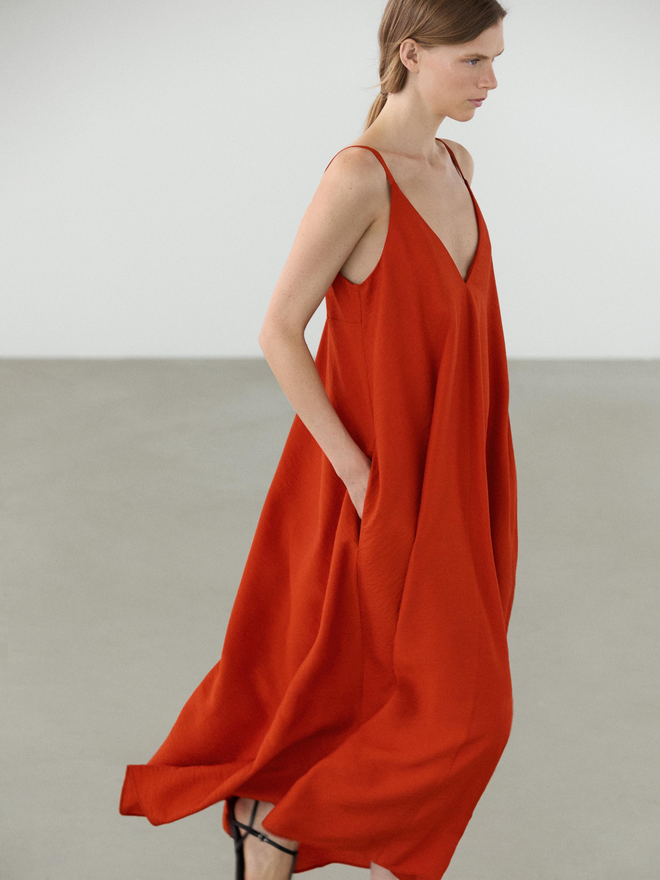 Long flowing dress with double fabric — Burnt orange