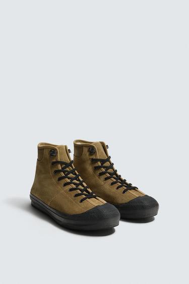 LEATHER HIGH-TOP TRAINERS LIMITED EDITION - Camel Brown by Zara